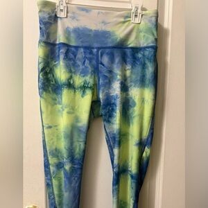 VOGO Athletica Tie-Dye Leggings in Blue & Lime